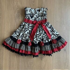 Mustard Pie Black and White Floral Dress with Red Accents